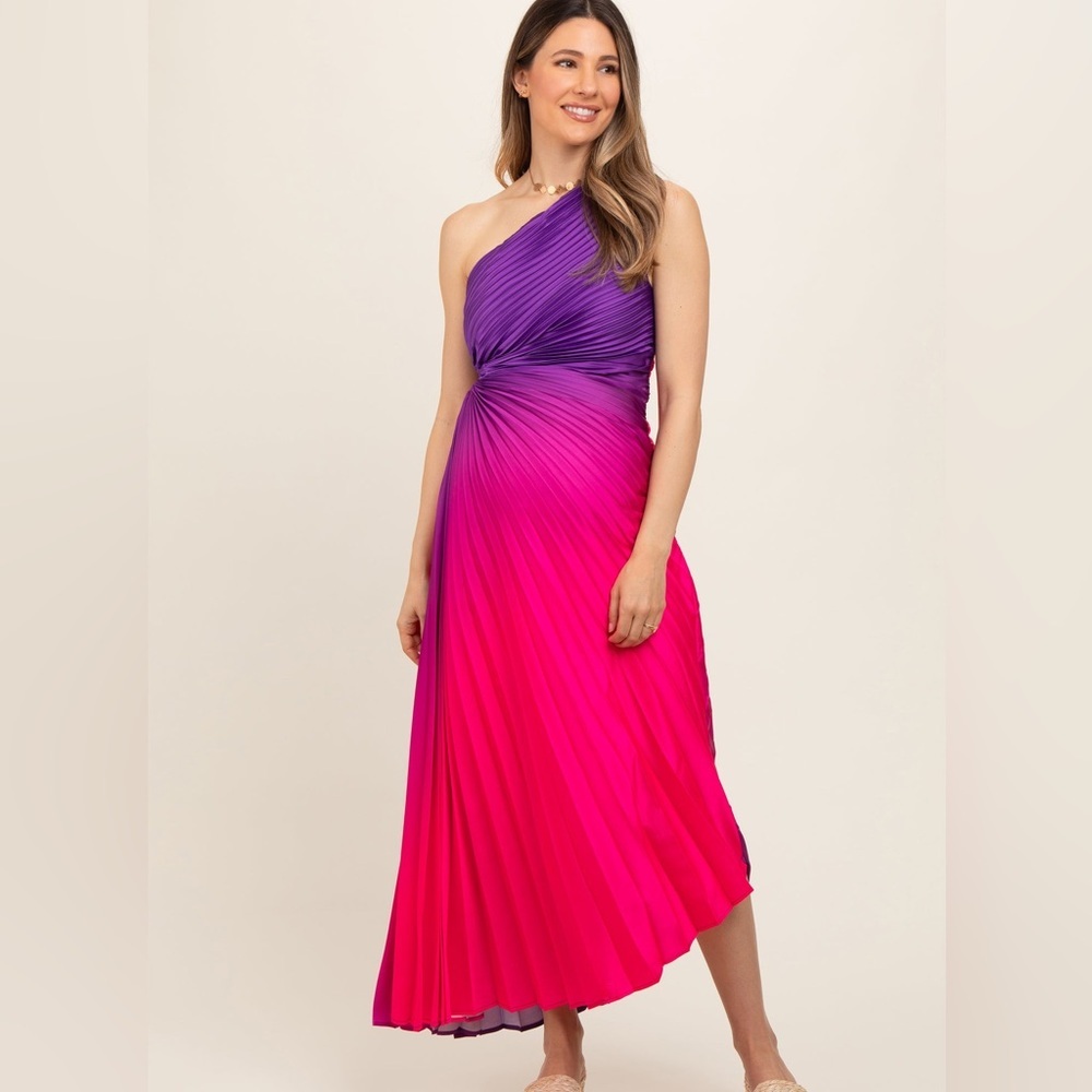 Pinkblush Maternity One-Shoulder Ombre Maxi Dress in Purple and Pink